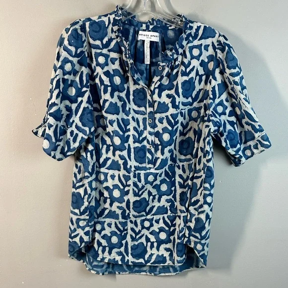 Apiece Apart Lumina Popover Batik Floral Indigo Hand Dyed Cotton Oversized SizeL - Picture 7 of 16